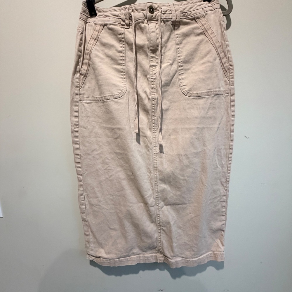 Falls Creek Midi Skirt Womens Size S Tan Khaki Stretch Minimalist Gorpcore
